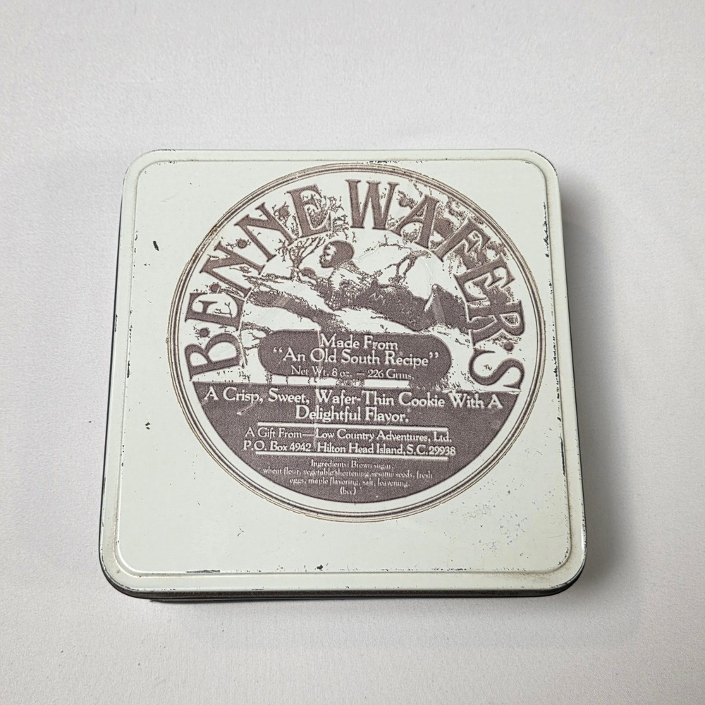 Benne Wafers Cookie Tin Hilton Head Island SC Low Country Adventures 6in Vintage